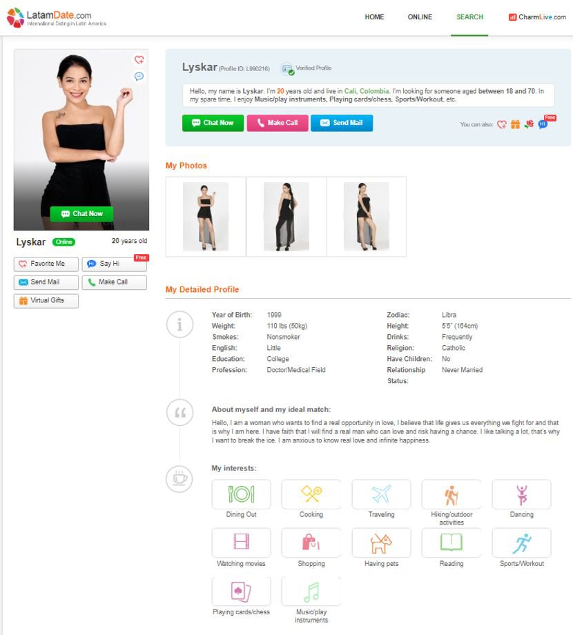 latin beauty date profile